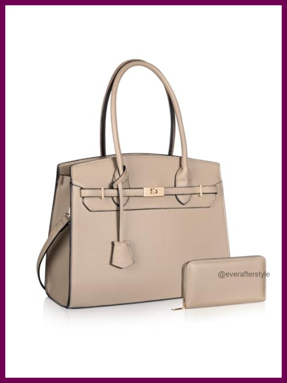 Vegan Leather Satchel Bag with Matching Wallet, Adjustable Strap Work Tote, Top